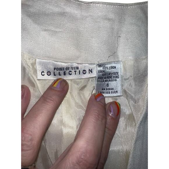 Point of View Collection Women's 90s Cropped Blazer 100% Linen White Size 6 - Picture 8 of 14